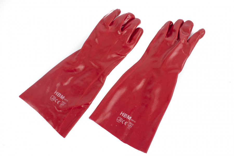 HBM Rode PVC Beschermende Handschoenen, Lange uitvoering Maat L