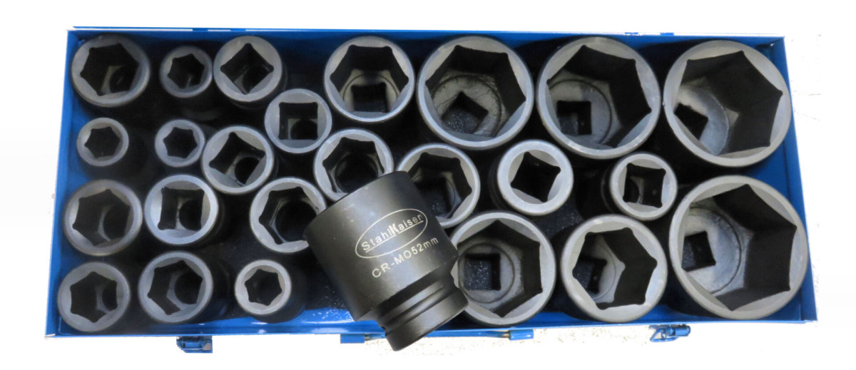 Stahlkaiser Kraft-Steckschlüsseleinsätze 25-teilig, 1 Zoll, 17-75 mm, Sechskant