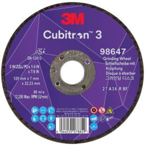 Disque de meulage Cubitron II 3M, T27, 125 mm x7 mm x 22 mm, A36