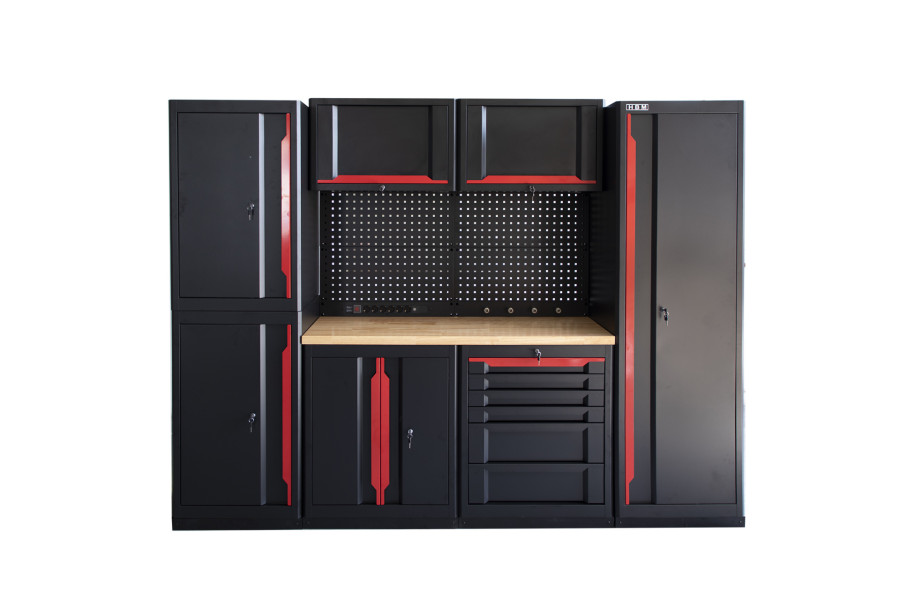 HBM modulair werkplaatssysteem, 10-delig, zwart rood