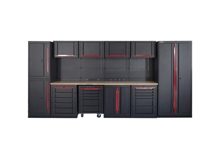 HBM Système d'atelier modulaire, 17 pièces, noir et rouge
