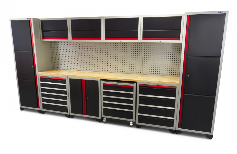 Système d'atelier modulaire professionnel de luxe HBM, 16 pièces, noir rouge