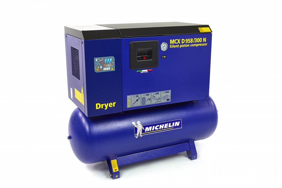 Geräuscharmer Kompressor mit Trockner von Michelin (MCXD 958/300N, 270 Liter, 7,5 PS)