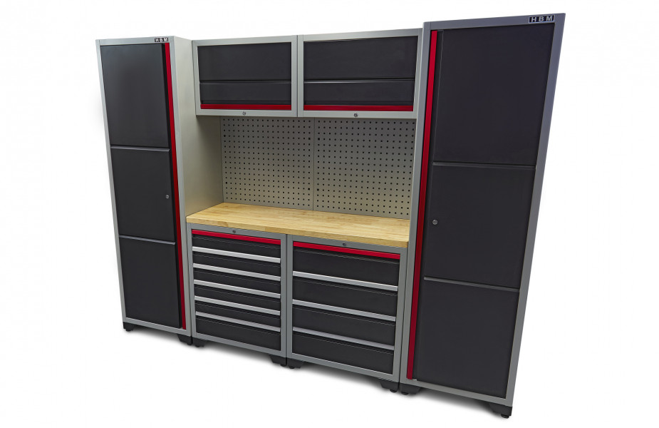 HBM professional deluxe modulair werkplaatssysteem, 9-delig, zwart rood