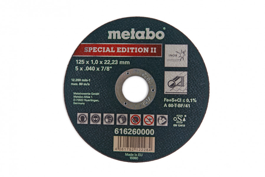 Metabo 125 x 1 mm. Disque à tronçonner pour l'acier inoxydable - Édition spéciale II