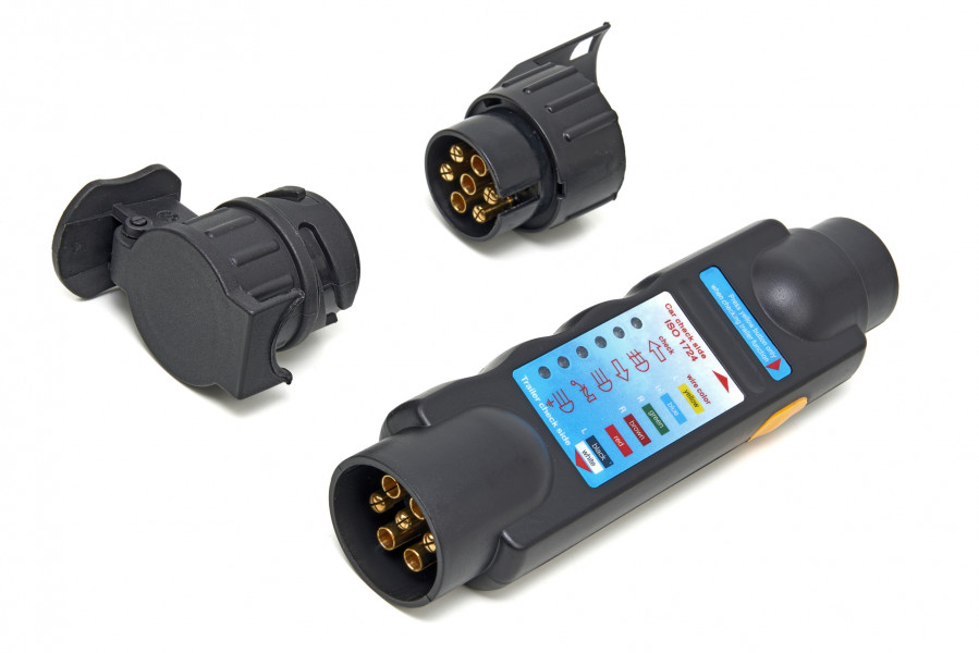 HBM Trailer Steckertester mit 2 Adaptern sowie 7 und 13 Polen mit 12 Volt