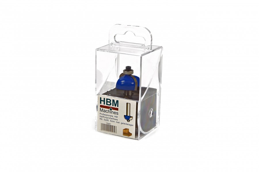 HBM Professionele HM Halfholprofielfrees R9,5 x 28,5 mm. Met Geleidelager