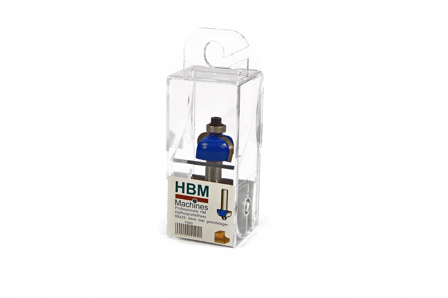 HBM Professionele HM Halfholprofielfrees R8 x 25,5 mm. Met Geleidelager