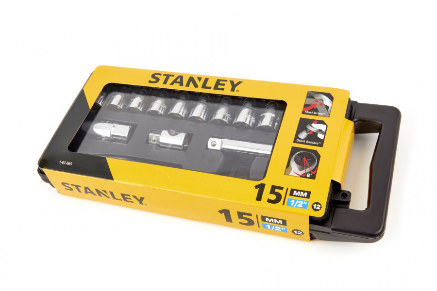Stanley 15 Pack 1/2" Steckschlüsselsatz, Steckschlüsselsatz mit Multilock-Einsätzen im Koffer