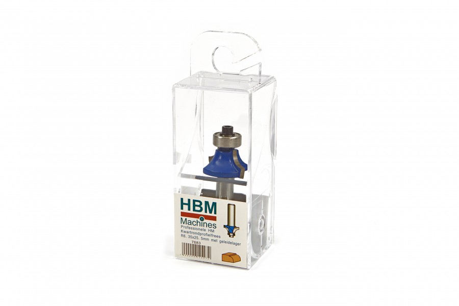 HBM Professionele HM Kwartrondprofielfrees R6,35 x 25,4 mm. Met Geleidelager