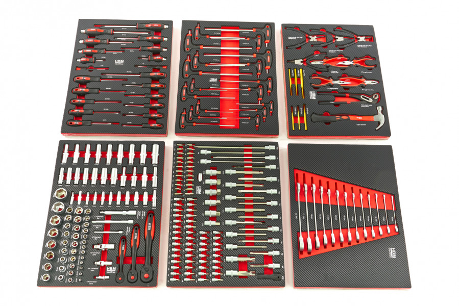 Recharge d'outils haut de gamme de 245 pièces pour chariot à outils HBM (rouge)