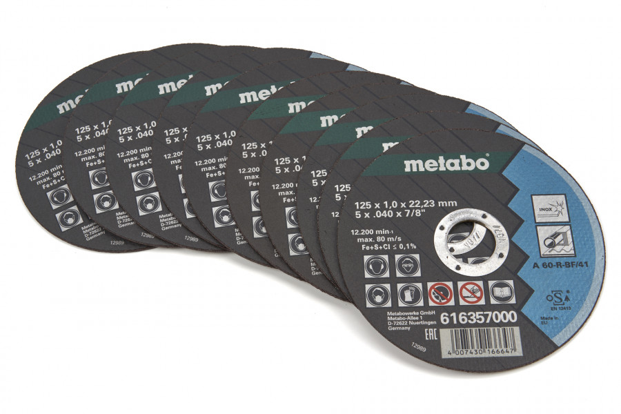 Metabo Disques à tronçonner pour acier inoxydable avec boîte de rangement 10 pièces 125 x 1 mm