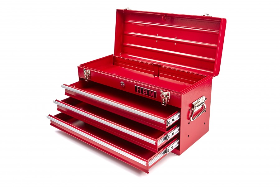HBM Boîte à outils professionnelle 3 tiroirs - Rouge