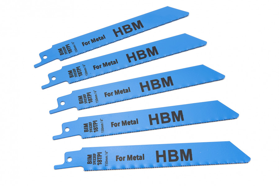 HBM Jeu de lames de scie à guichet 18 TPI pour le métal 5 pièces 150 mm