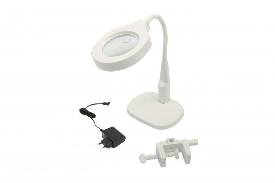 HBM Lampe loupe LED 125 mm avec pied et pince de table