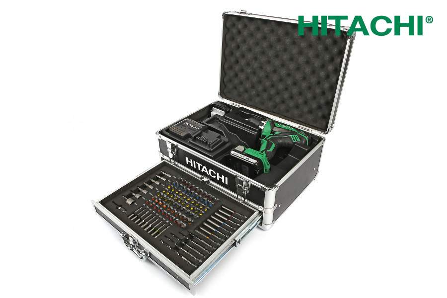 Hitachi DS14DJL 14.4V 1.5 AH Perceuse sans fil dans une valise en aluminium avec 100 jeux d'accessoires