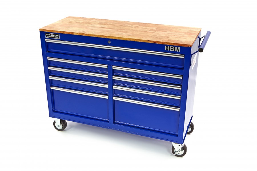 HBM Gereedschapswagen met houten werkblad - 117 cm - blauw