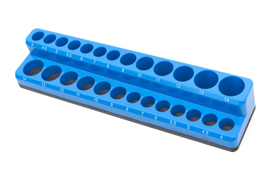 HBM Porte-accessoires magnétique pour 26 pièces 1/4 pouce (tailles métriques), bleu