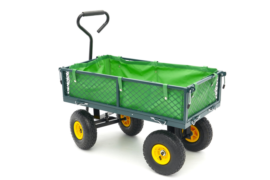 HBM Chariot de 100 kg, chariot de borne, chariot de jardin avec une boîte de 86 x 46 x 19 cm et un sac en toile.