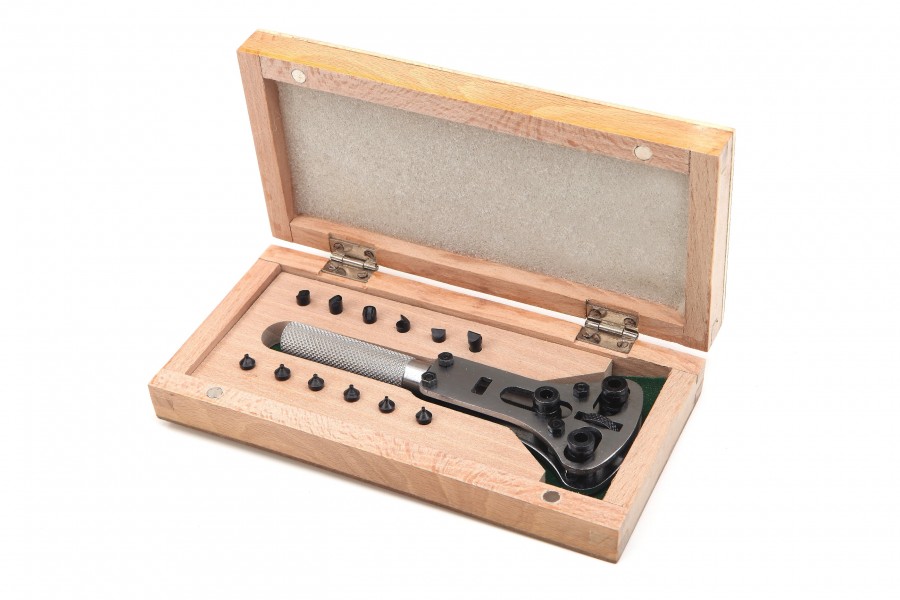 HBM Uhrengehäuseöffner Modell 1 mit Holzschatulle