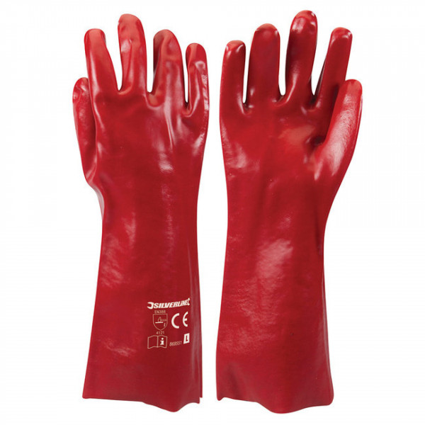 Gants de protection en PVC rouge Silverline, version longue taille L